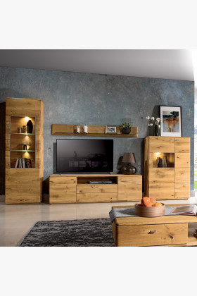 Massive Eichenholz Wohnwand Texas Retro Stil naturfarben